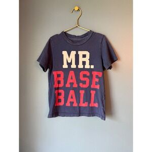 Peek Kids Mr Baseball Graphic T-Shirt Navy Blue Boys Size S 4/5 Short Sleeve Tee